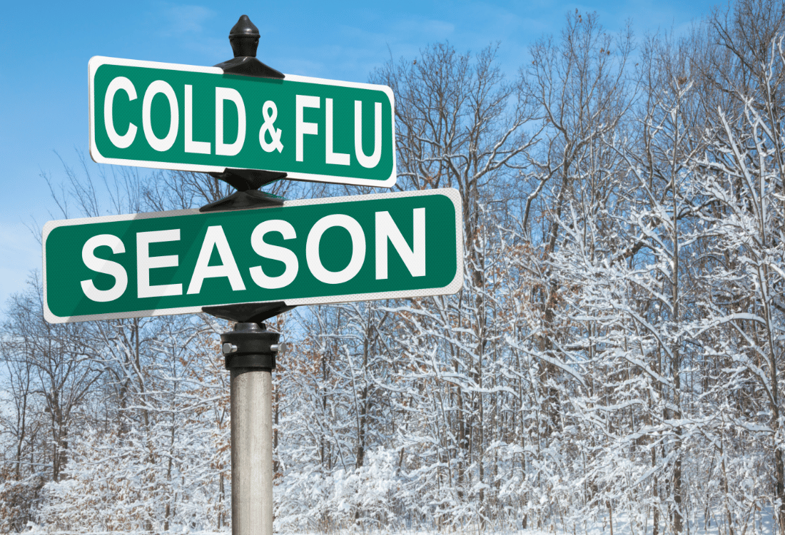 Cold and flu season sign showing hospitals to prepare for excess deaths from seasonal illnesses.